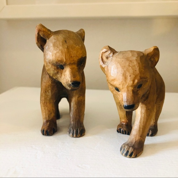Two vintage hand carved bears